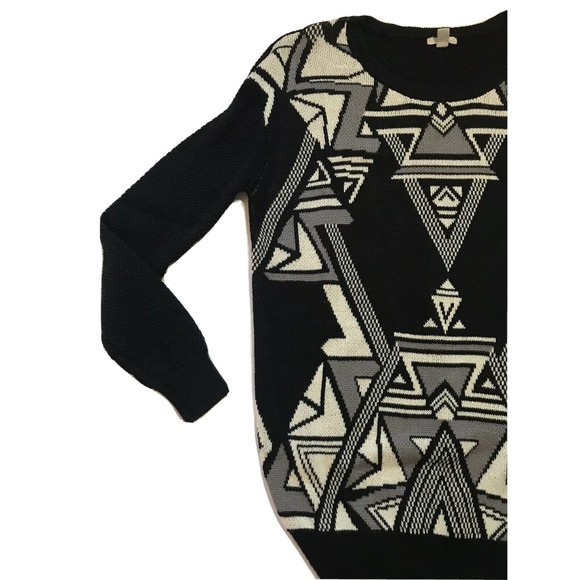 Ecote Womens Geometric Pattern Oversize Pullover Sweater Black Gray Small S - Picture 3 of 12